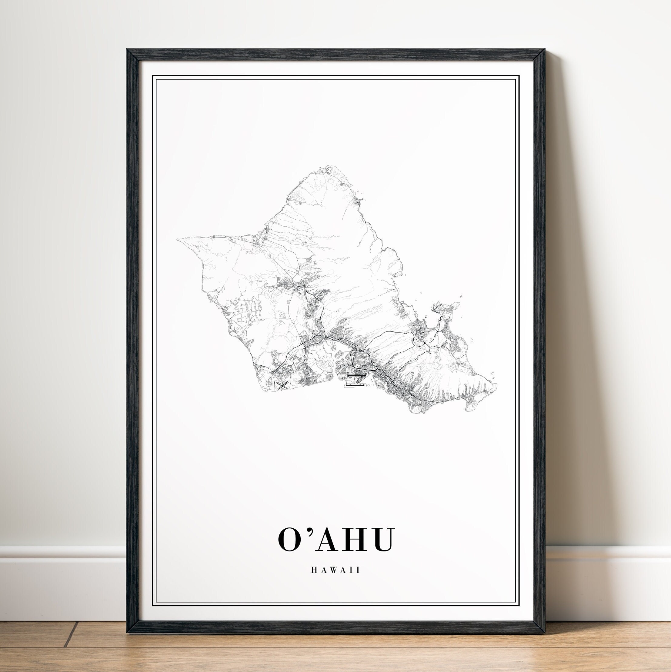 Printable Oahu Monochrome Map