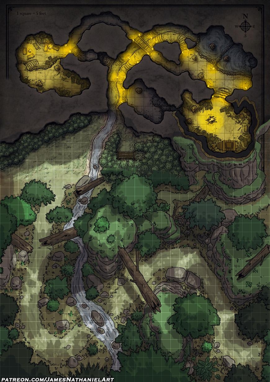 OC Free Battlemap Cragmaw Hideout Expanded R DnD
