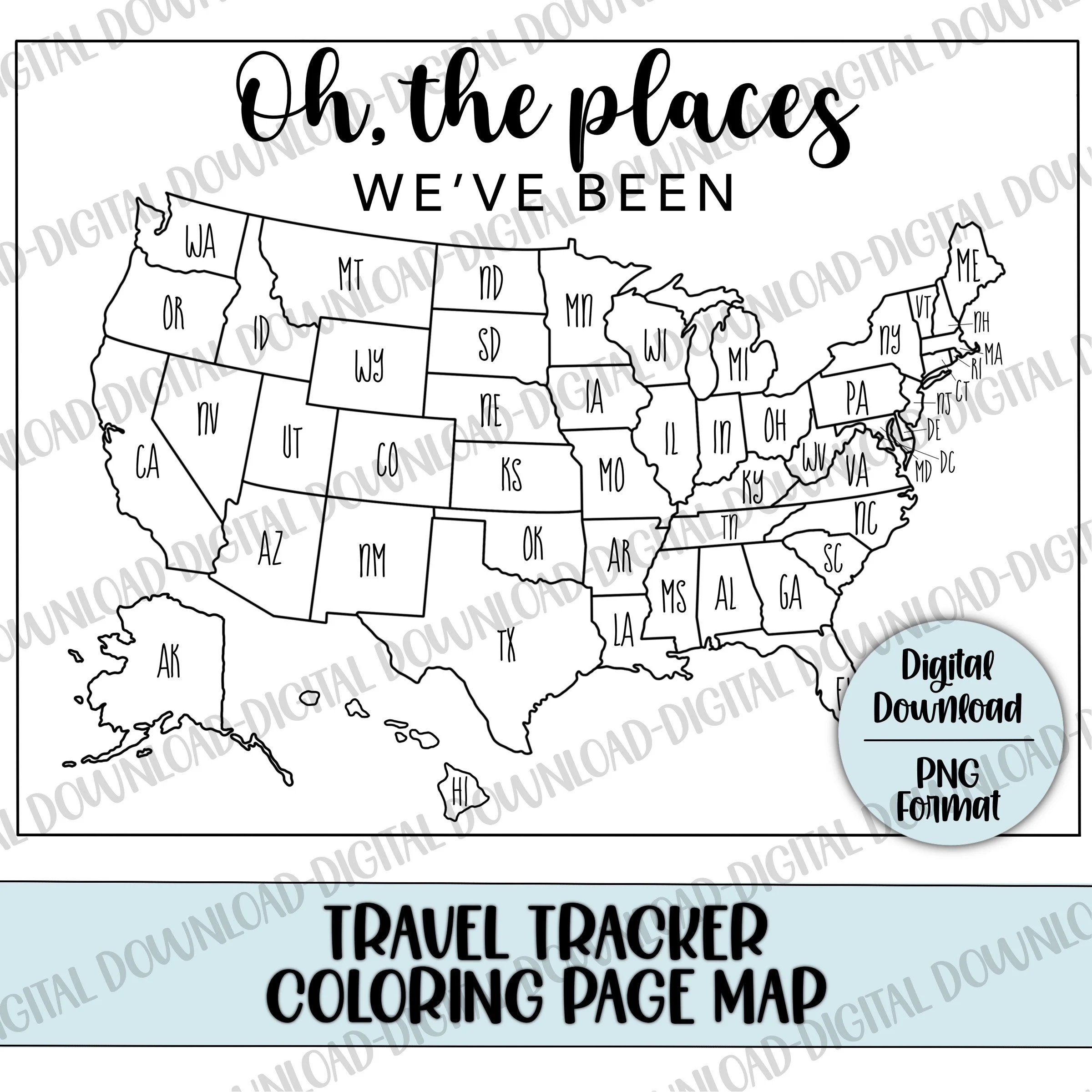 Oh The Places We ve Been Travel Tracker Map Printable Travel Map US Travel Map Printable Travel Map Coloring Tracker Map Digital File Etsy