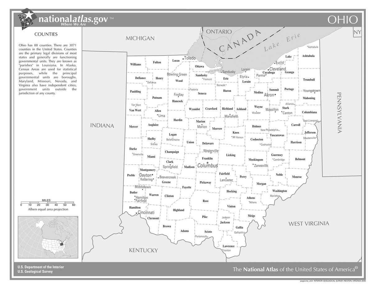Ohio State Counties W Cities Black White Laminated Wall Map EBay