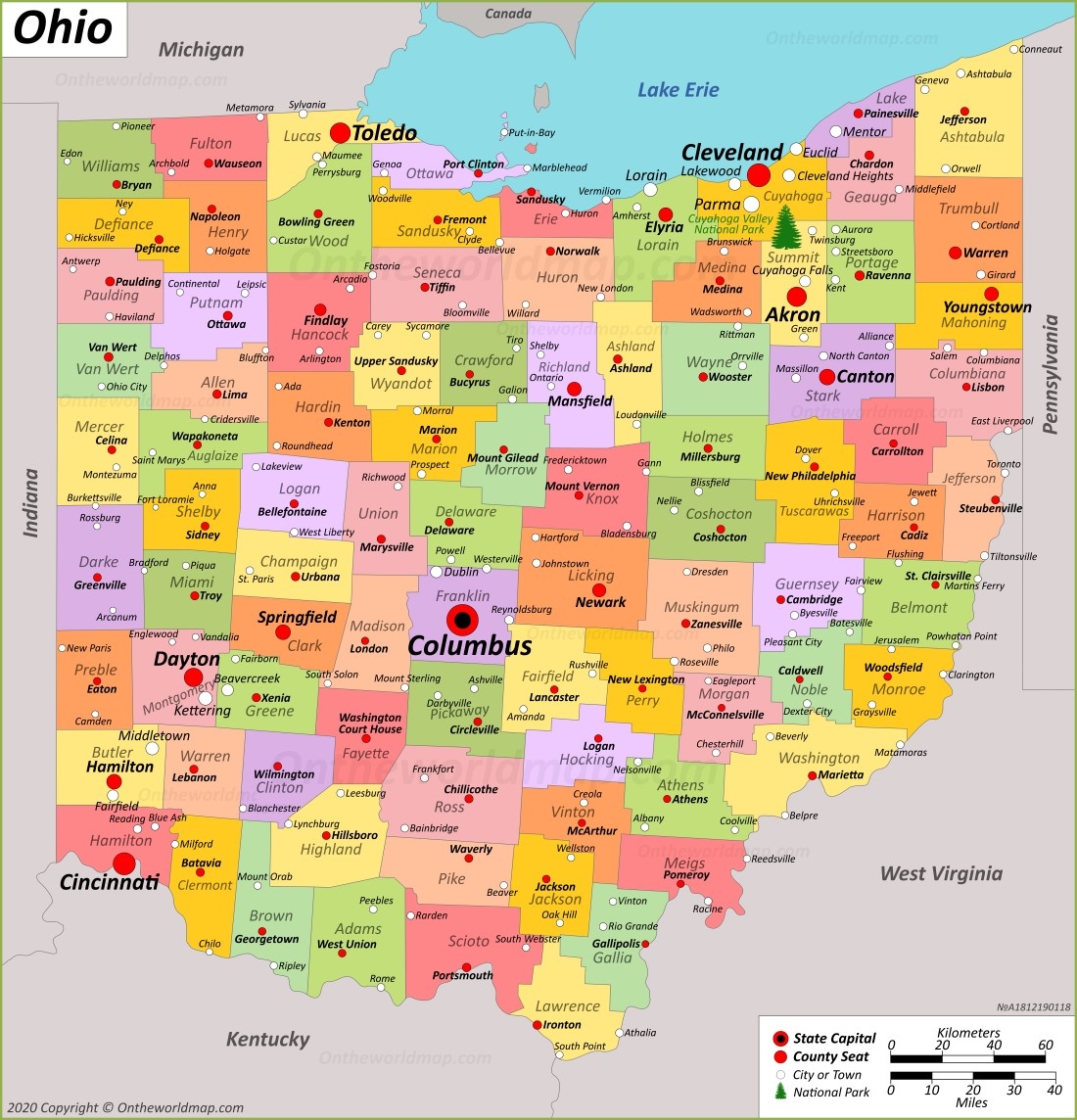 Free Printable Ohio State Map