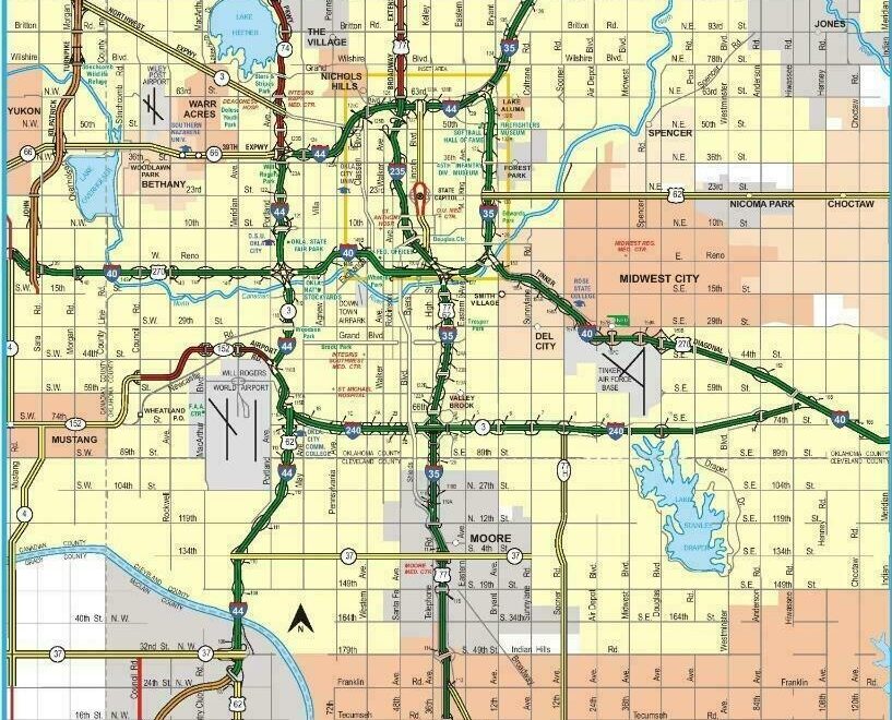 OKLAHOMA CITY MAP GLOSSY POSTER PICTURE PHOTO BANNER PRINT Road Okc Area Us 5856 EBay