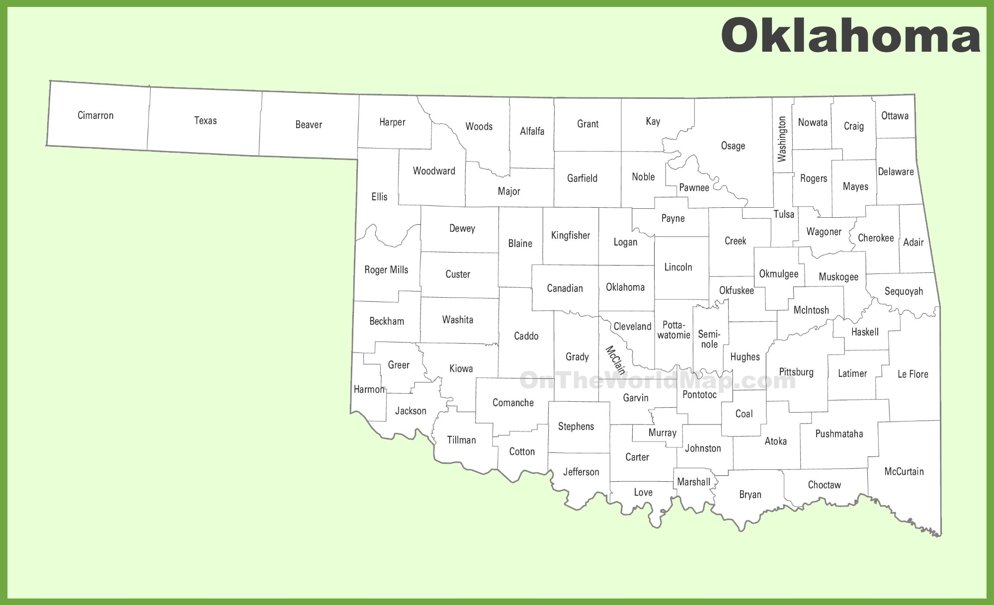 Oklahoma Counties Map Printable