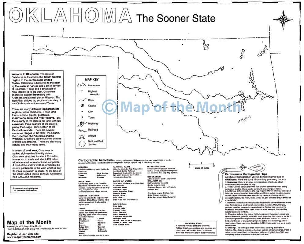 Printable Map Of Oklahoma With Compass Rose