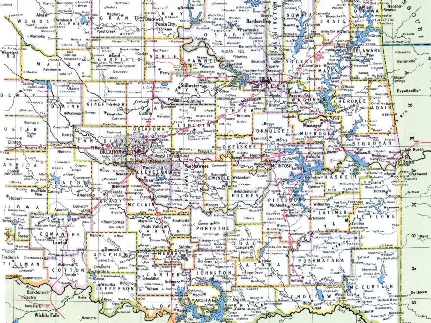 Oklahoma Map With Counties Free Printable Map Of Oklahoma Counties And Cities