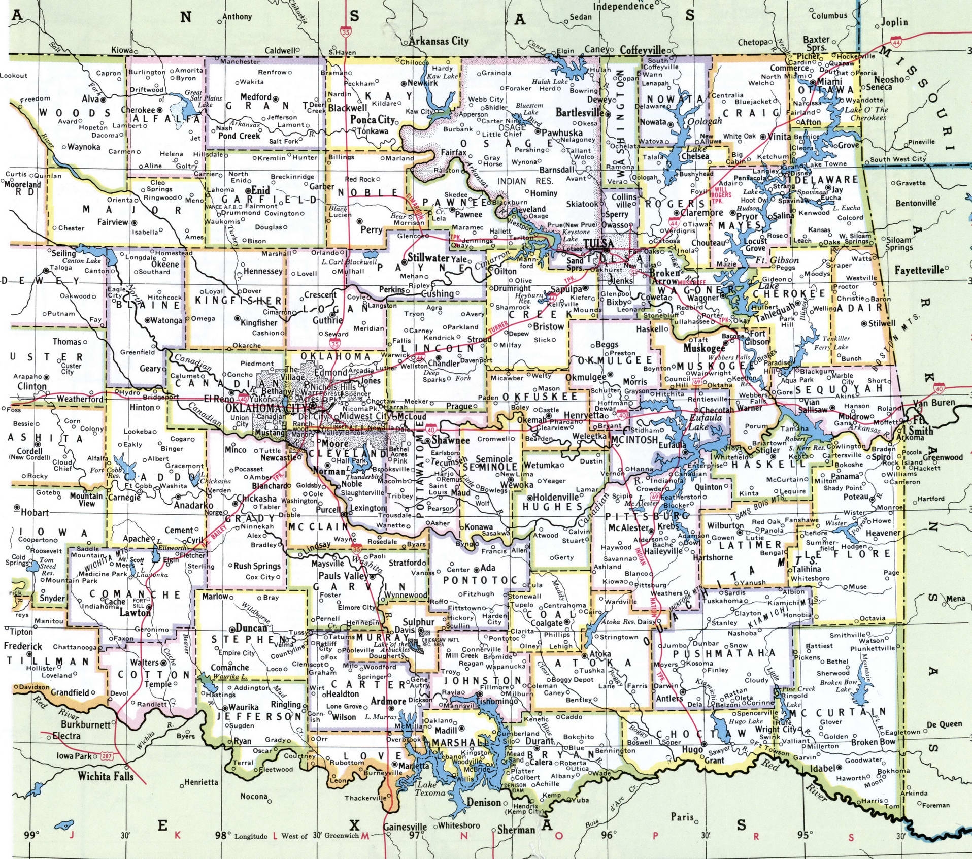 Oklahoma Map With Counties Free Printable Map Of Oklahoma Counties And Cities Oklahoma Map With Counties Free Printable Map Of Oklahoma Counties And Cities
