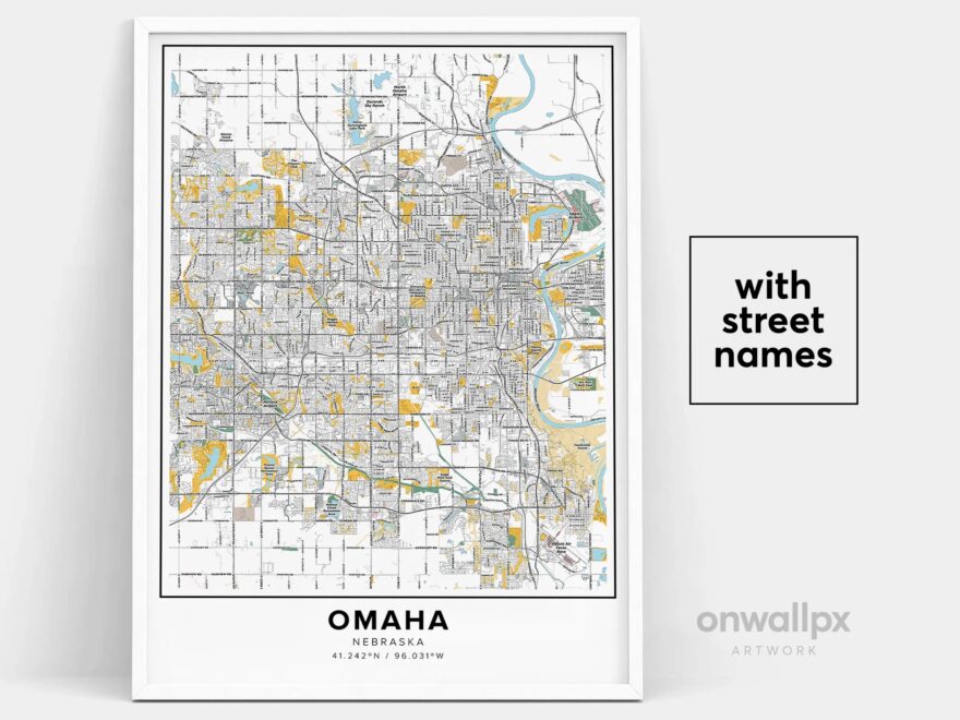 Omaha Map Print Street Names Omaha Print Printable Map Of Omaha City Map Art Omaha Nebraska Map Art Travel Gift Poster Etsy