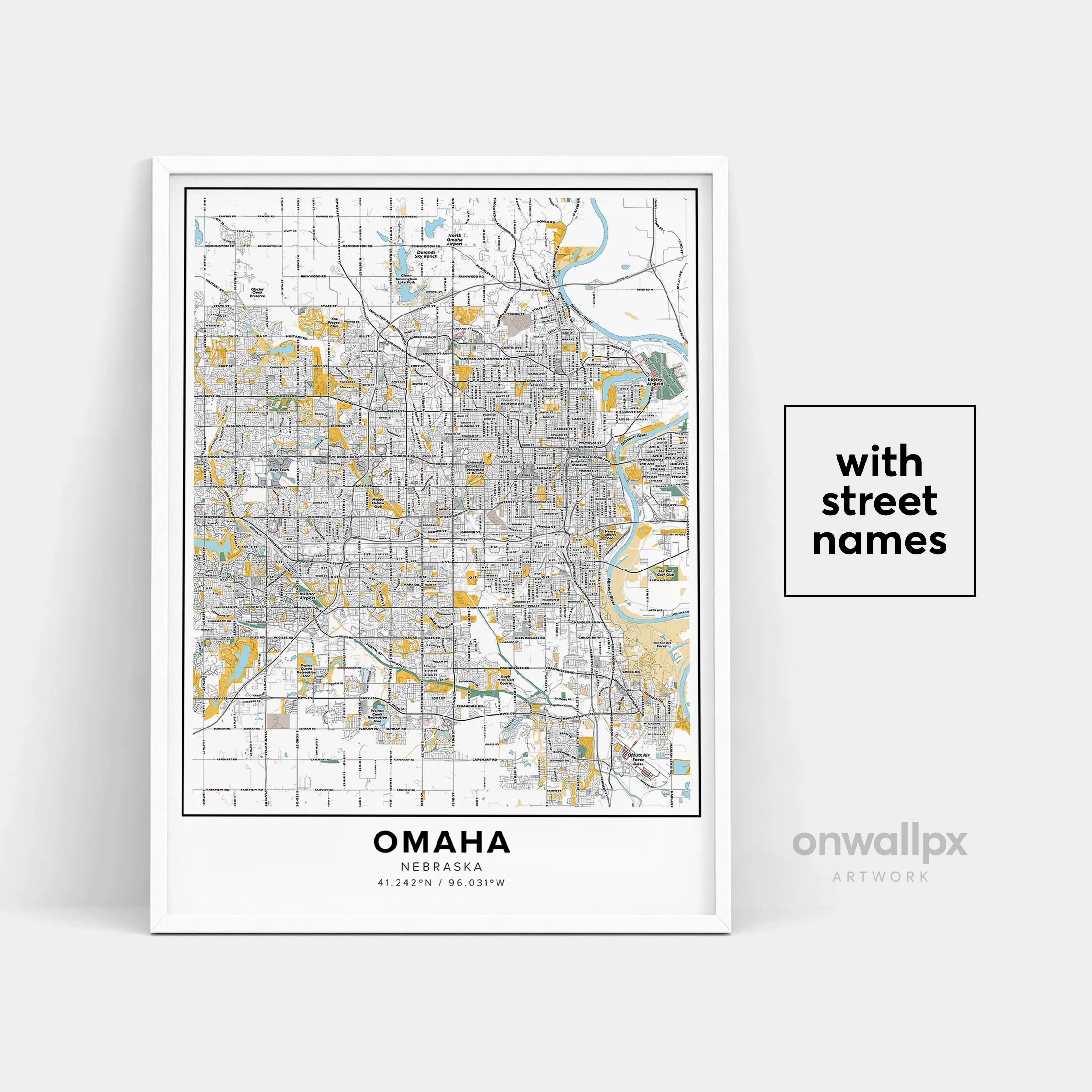 Omaha Map Print Street Names Omaha Print Printable Map Of Omaha City Map Art Omaha Nebraska Map Art Travel Gift Poster Etsy