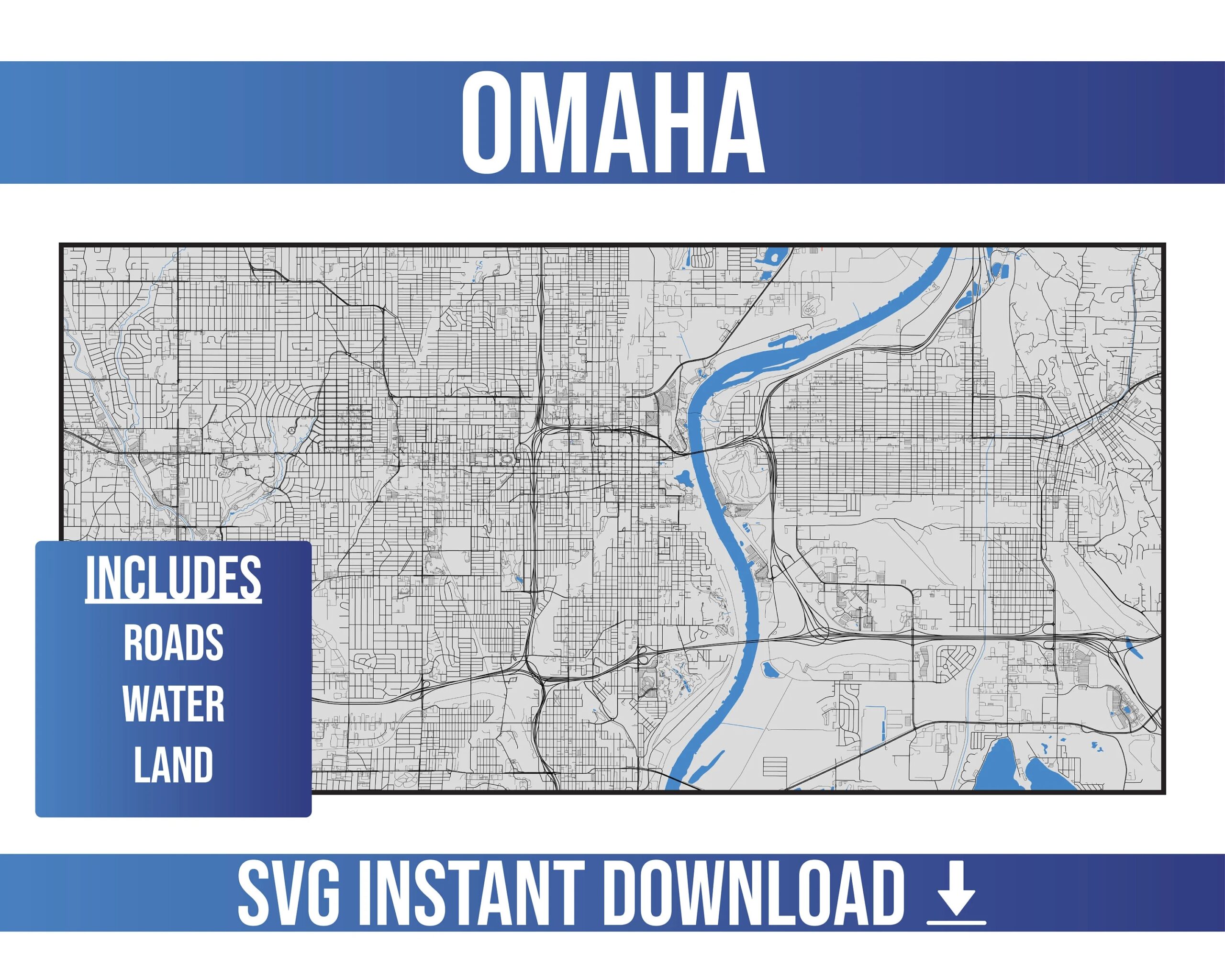 Omaha SVG Vector Map Omaha Nebraska United States Full Vector Street Map Instant SVG Download Etsy