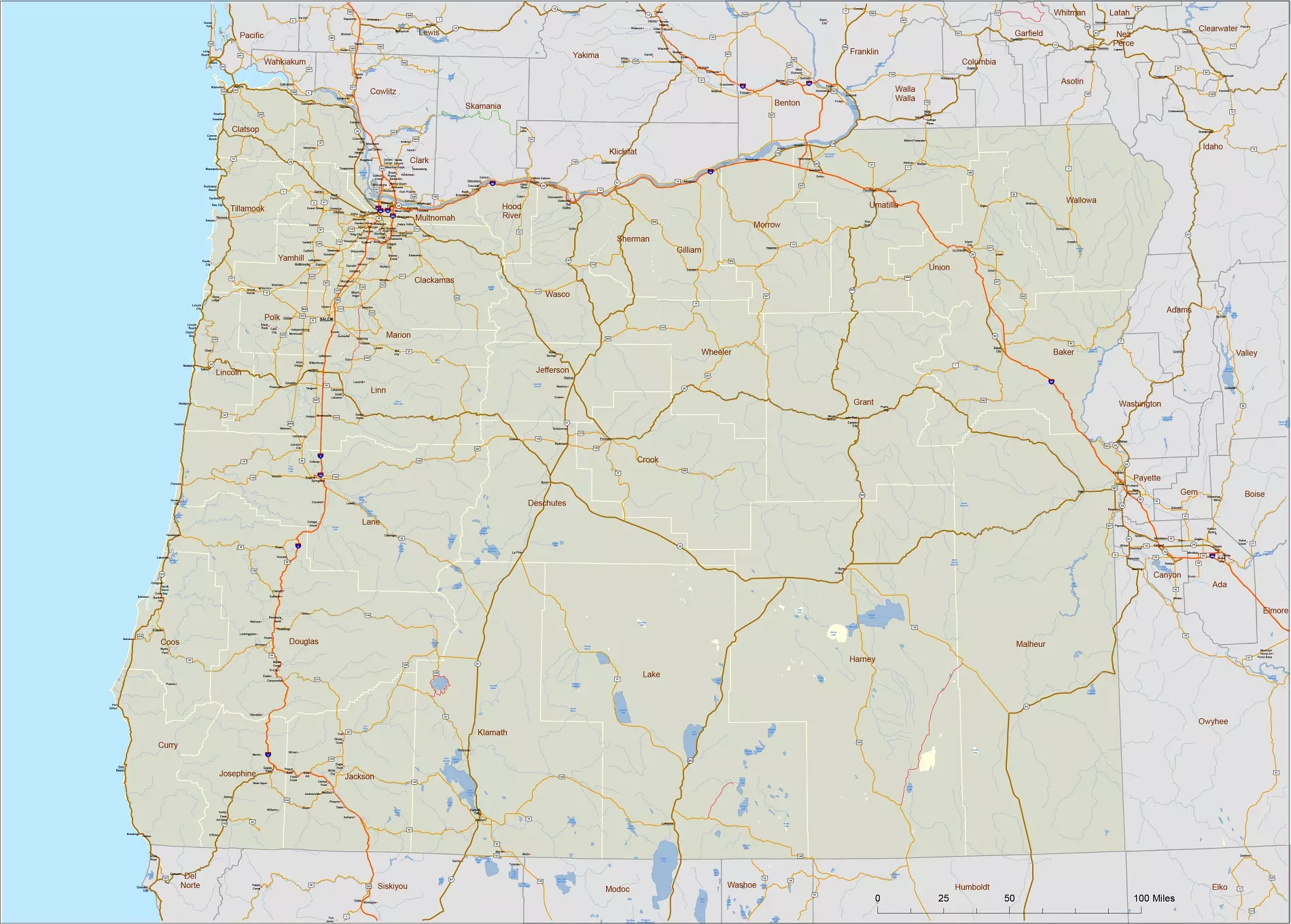 Oregon Printable Road Map Printable Vector Maps