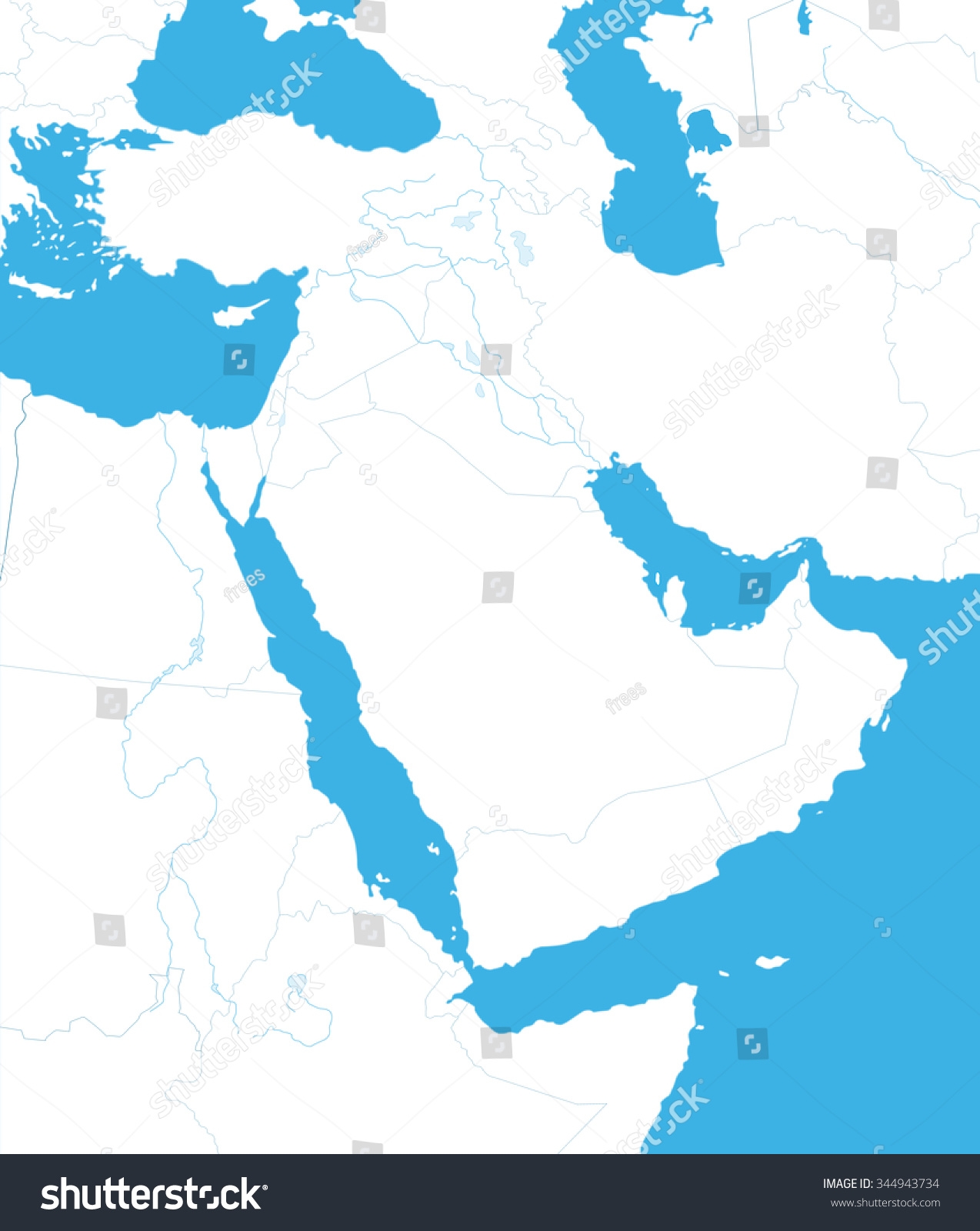 Outline Map Middle East Asia Stock Vector Royalty Free 344943734 Shutterstock