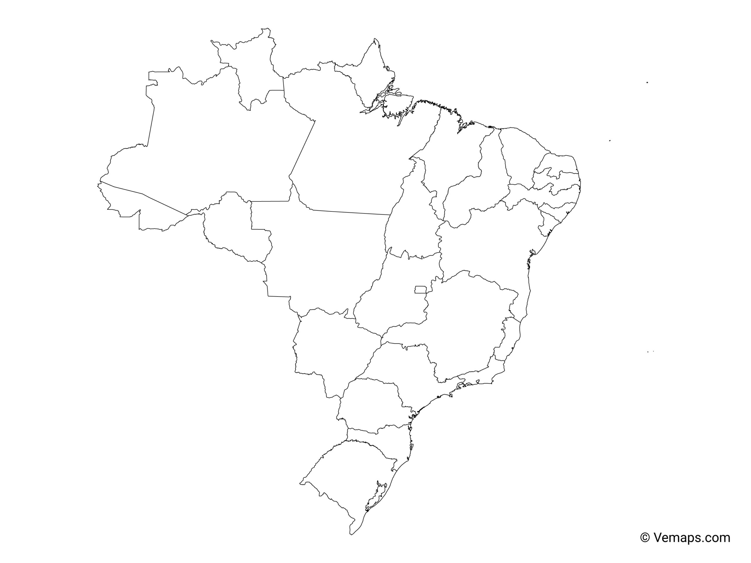 Outline Map Of Brazil With States Free Vector Maps