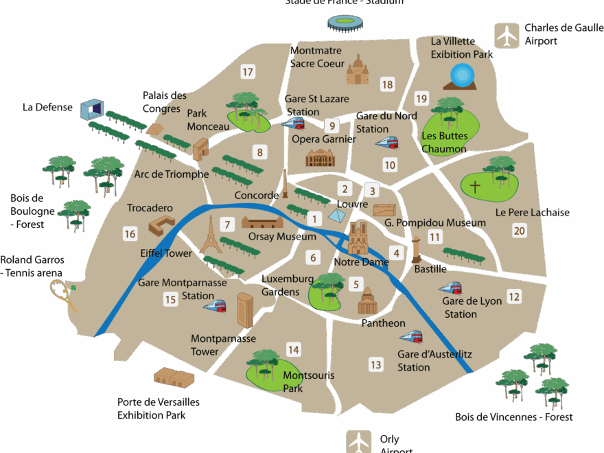 Paris Main Districts Paris Map France Just For You