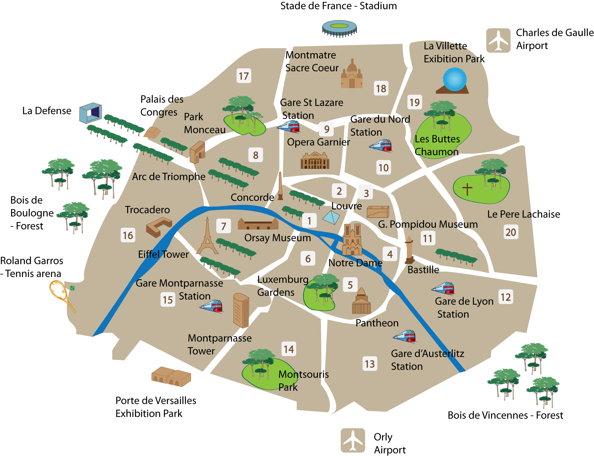 Paris Main Districts Paris Map France Just For You