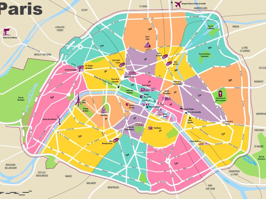 Paris Travel Map With Tourist Attractions And Arrondissements Ontheworldmap