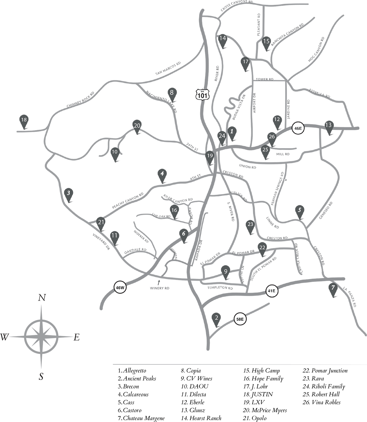 Paso Robles Wine Tasting Map CAB Collective Members