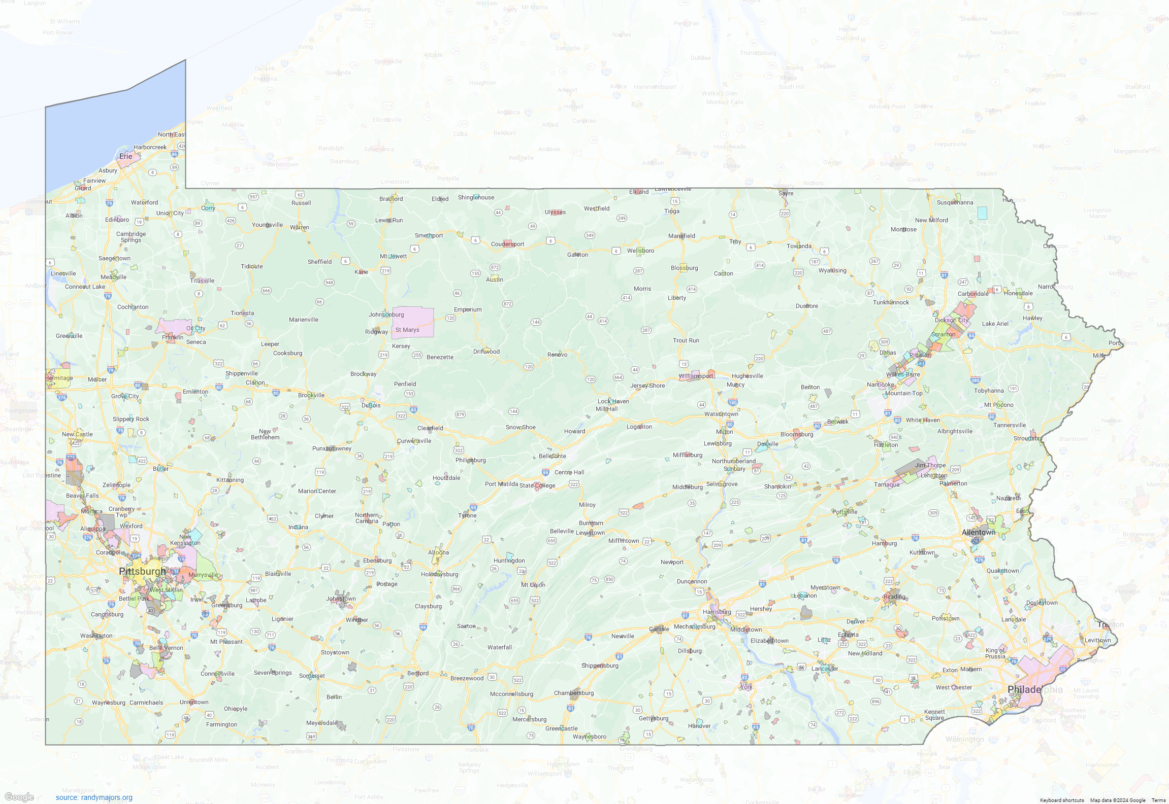 Pennsylvania City Limits Shown On Google Maps