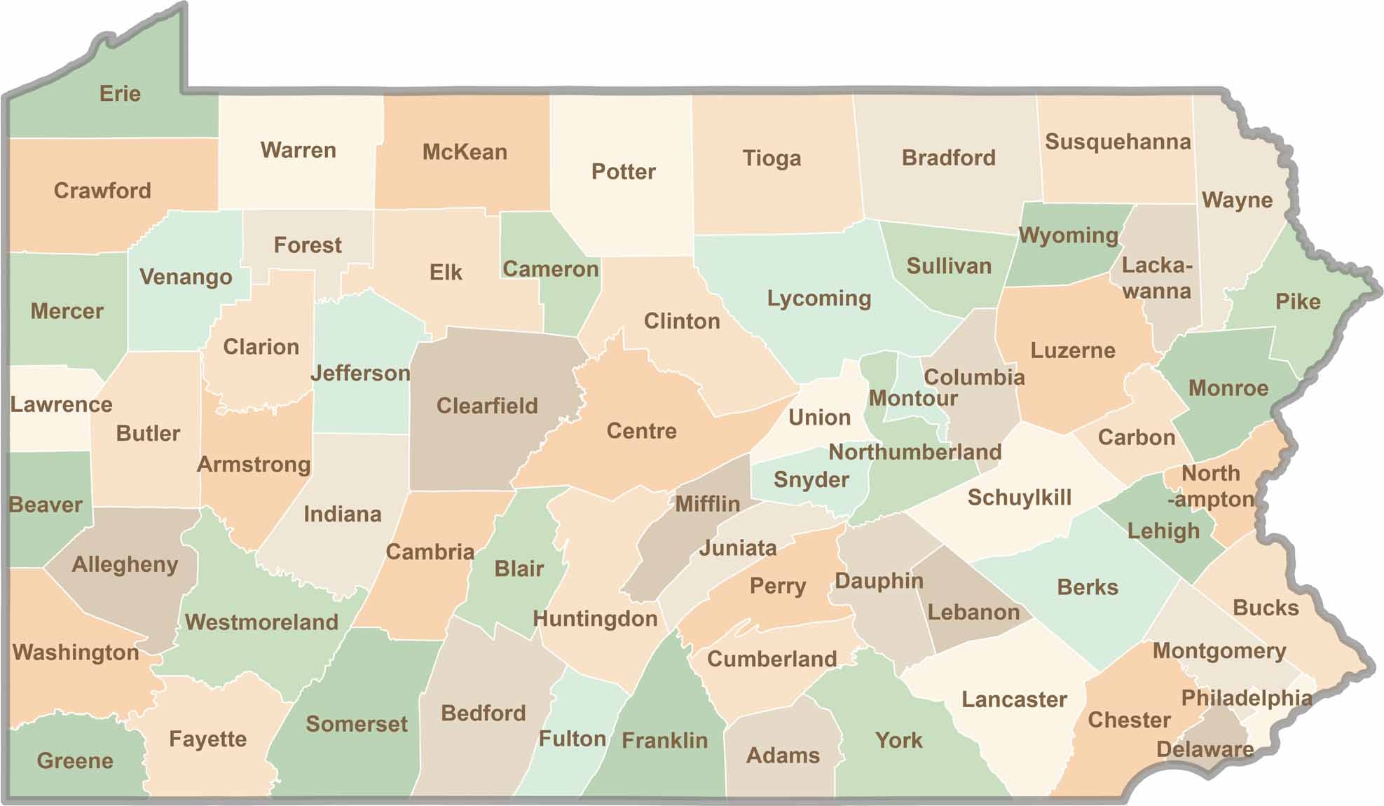 Pennsylvania County Map Printable