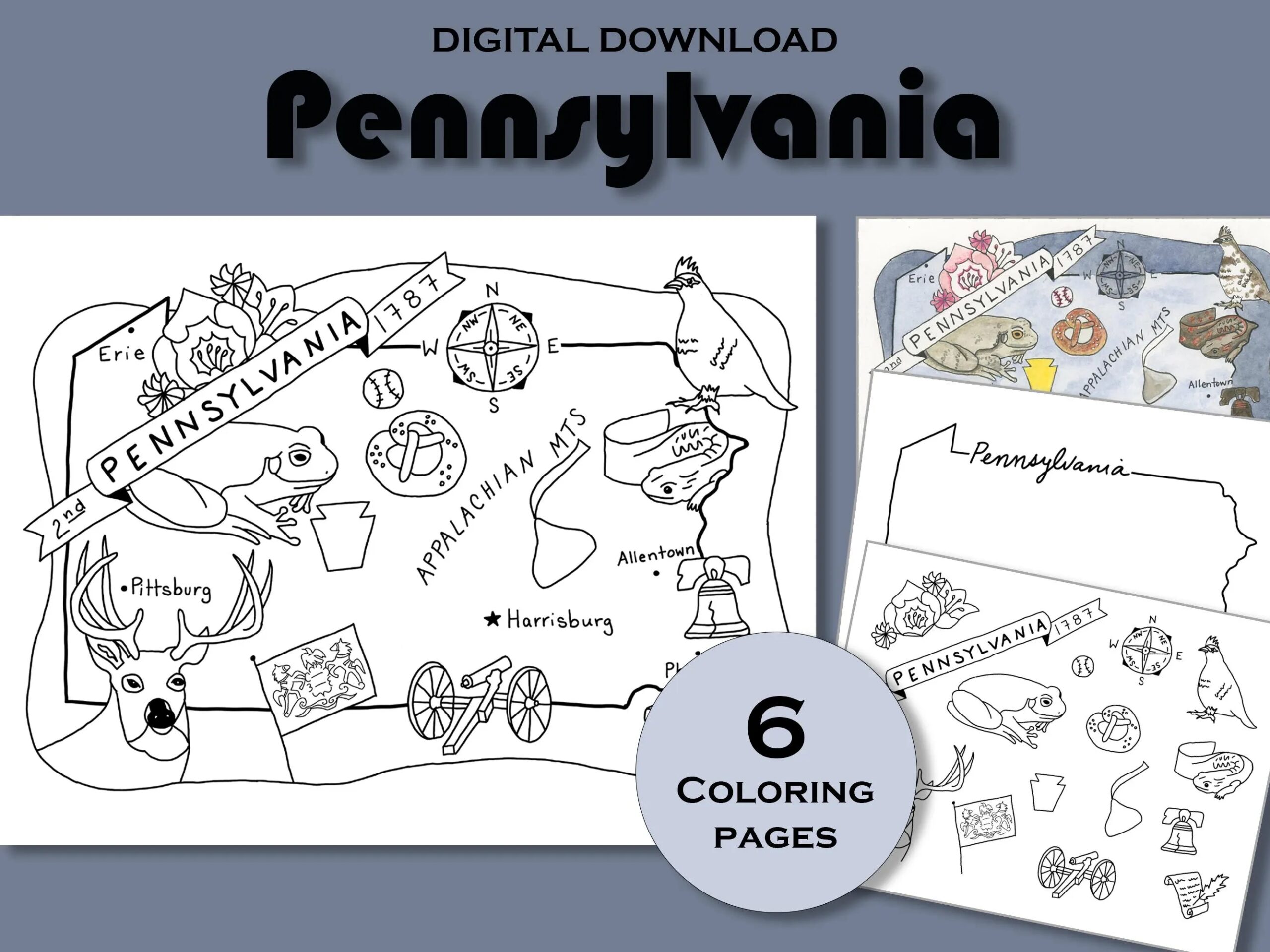 Pennsylvania Map Worksheet Etsy