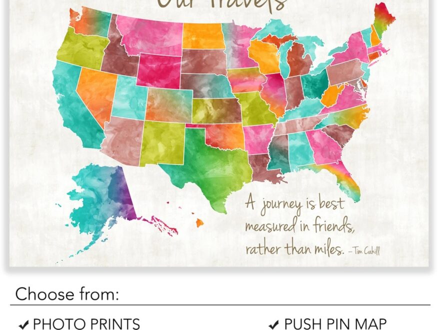 Personalised Large USA Map Coloful Map Of The USA Custom Quote U S Map Personalised Map Push Pin USA Map Heart Map Travel Map Ideas