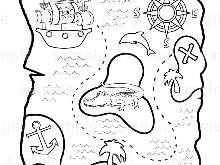 Personalized Pirate Treasure Map Coloring Page Birthday Party Favor Colouring Activity Sheet Personalized Printable Template Etsy