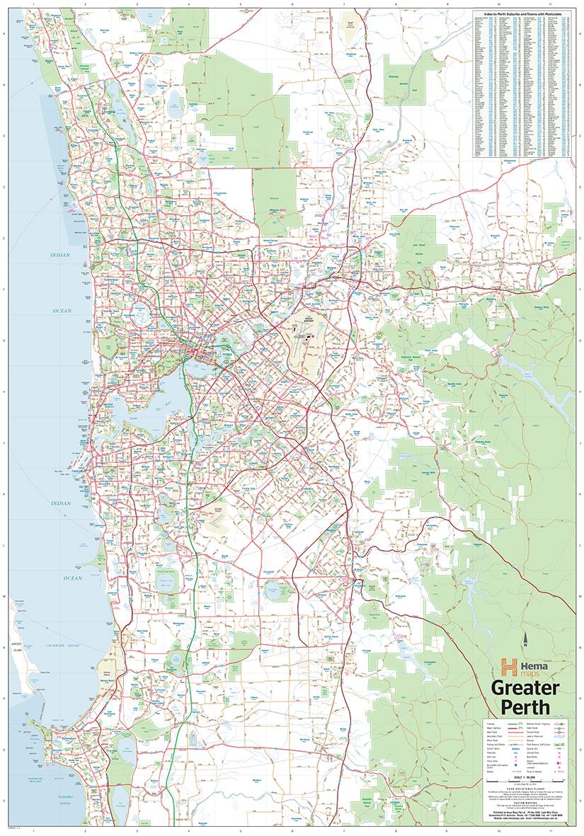 Perth And Region Laminated Encapsulated Wall Map Hema