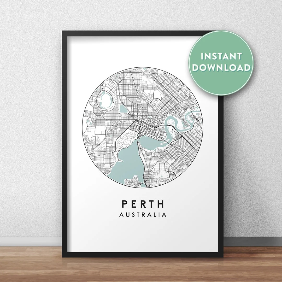 Perth City Map Printable Street Map Art Perth Map Print City Map Wall Art Perth Map Travel Poster Printable Map Print Etsy