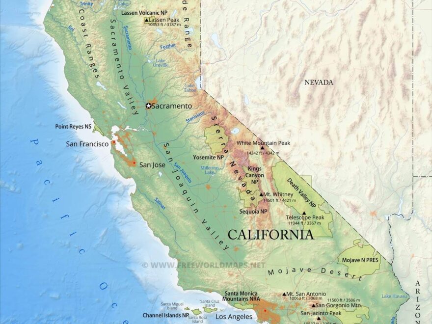 Physical Map Of California