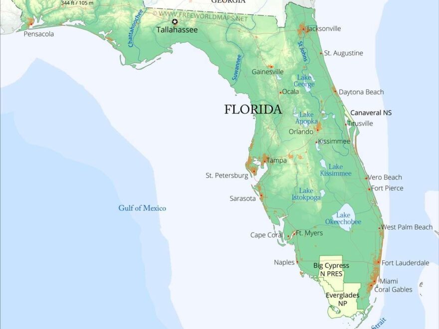 Physical Map Of Florida