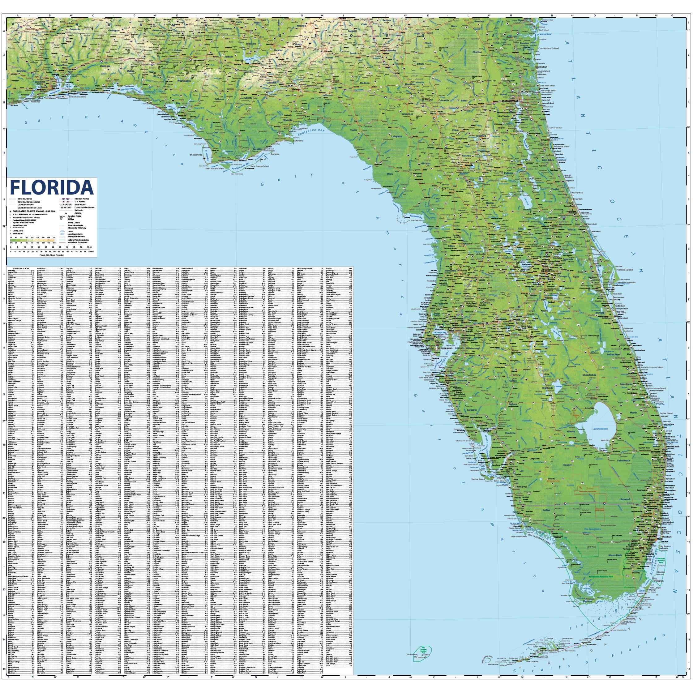 Physical Map Of Florida adobe Illustrator PDF Etsy