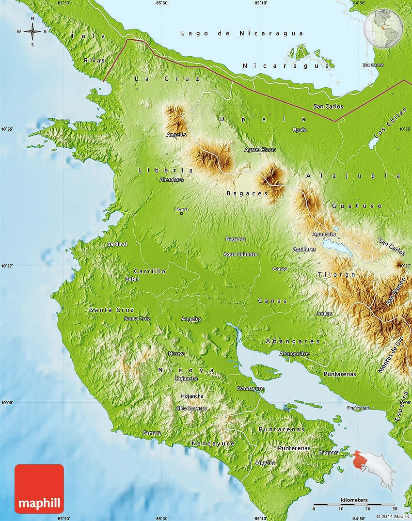 Physical Map Of Guanacaste