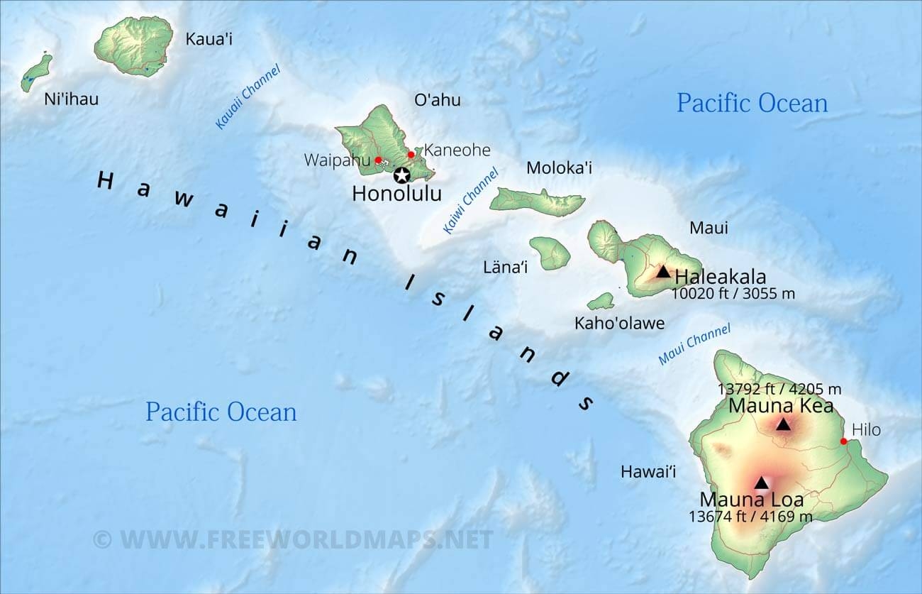 Physical Map Of Hawaii Physical Map Of Hawaii