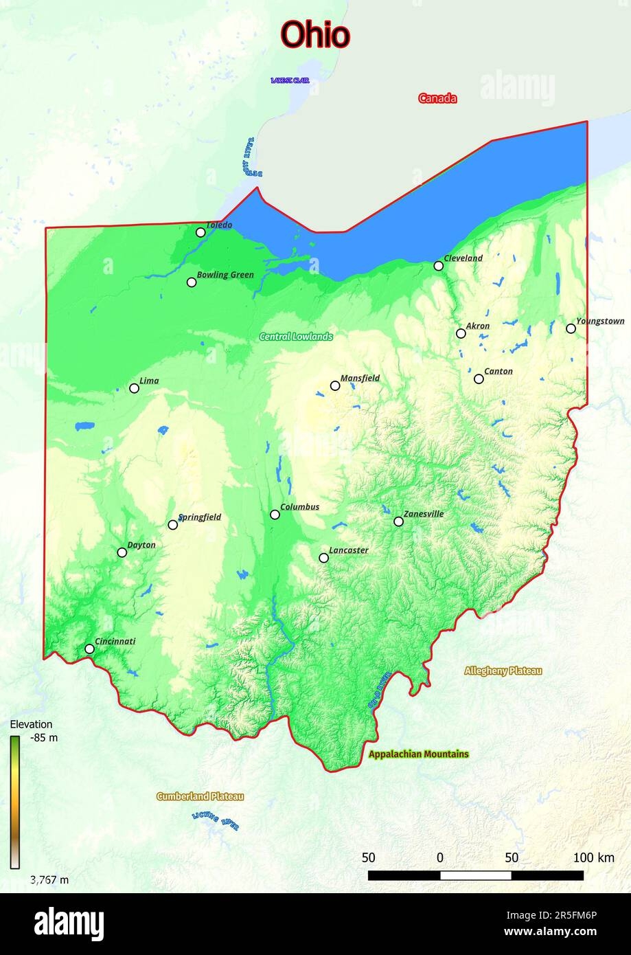 Physical Map Of Ohio Hi res Stock Photography And Images Alamy