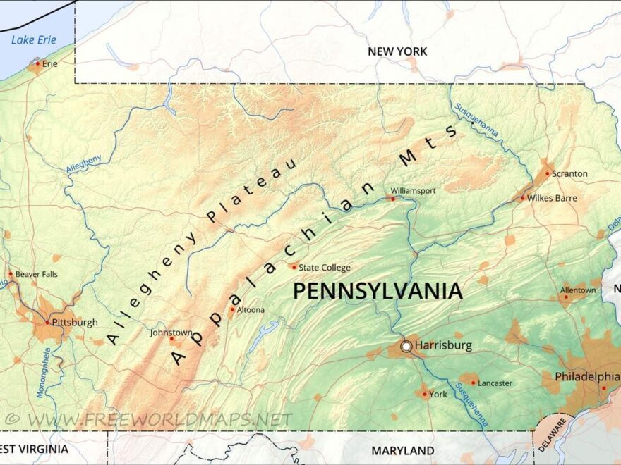 Physical Map Of Pennsylvania