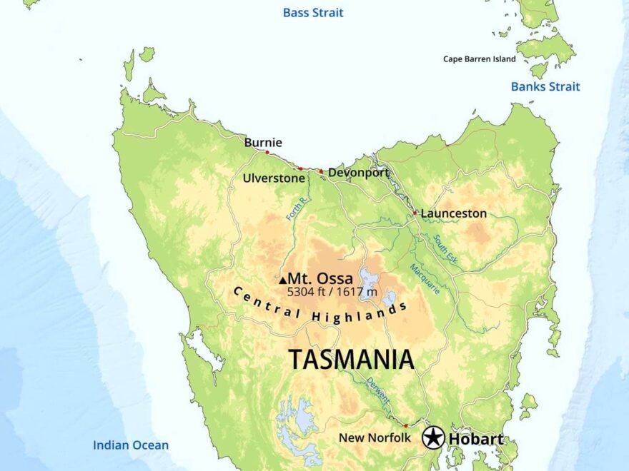 Physical Map Of Tasmania Australia