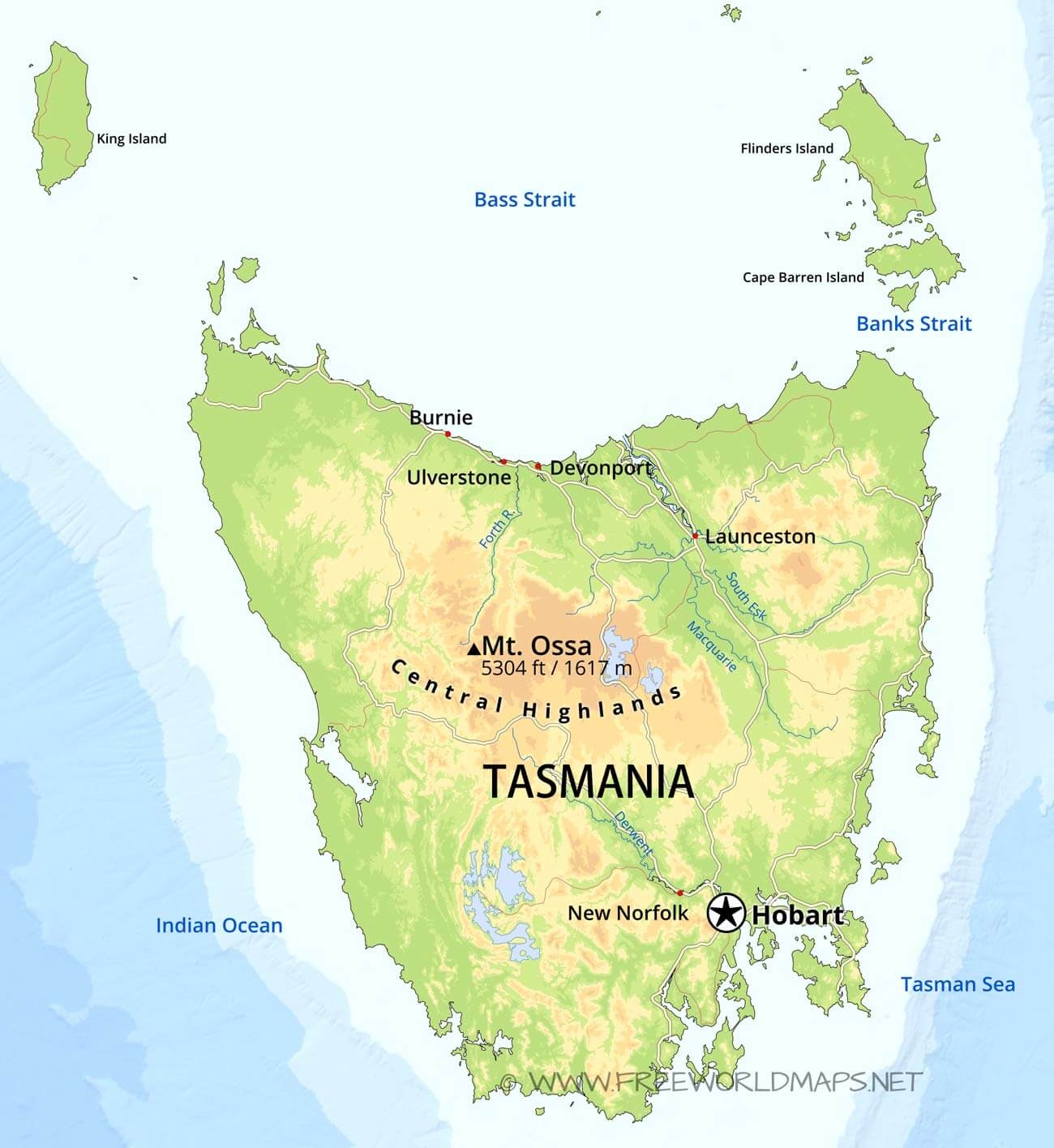 Physical Map Of Tasmania Australia Physical Map Of Tasmania Australia