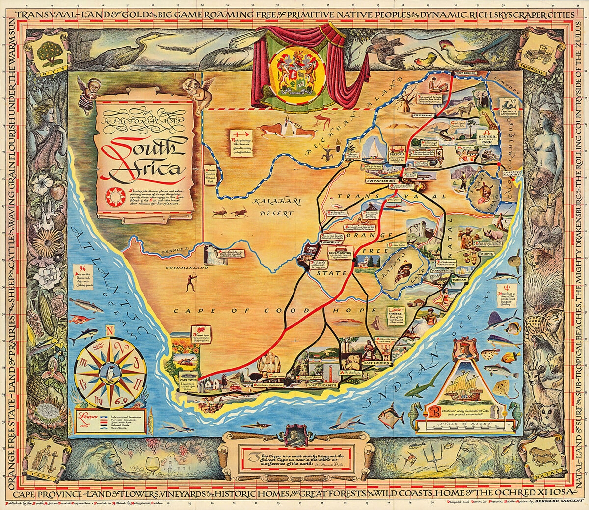 Pictorial Map Of South Africa Wall Art Poster Print Decor Vintage History Repro EBay