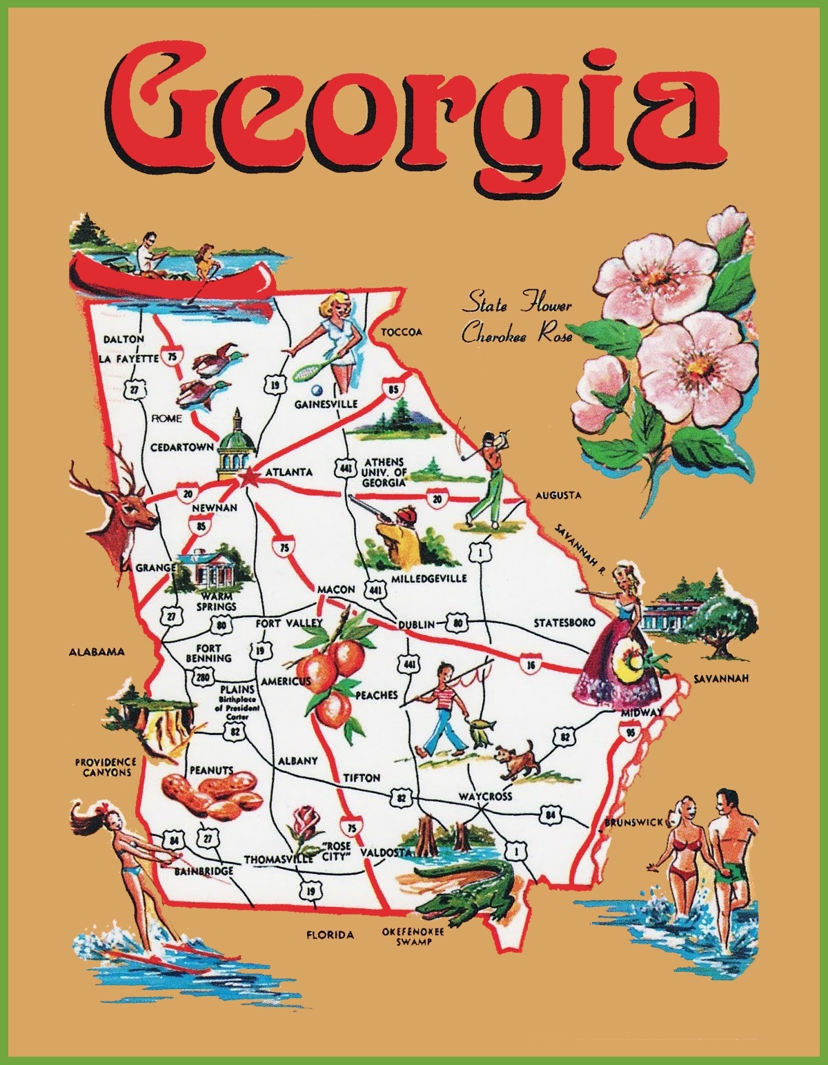 Pictorial Travel Map Of Georgia Ontheworldmap Pictorial Travel Map Of Georgia Ontheworldmap