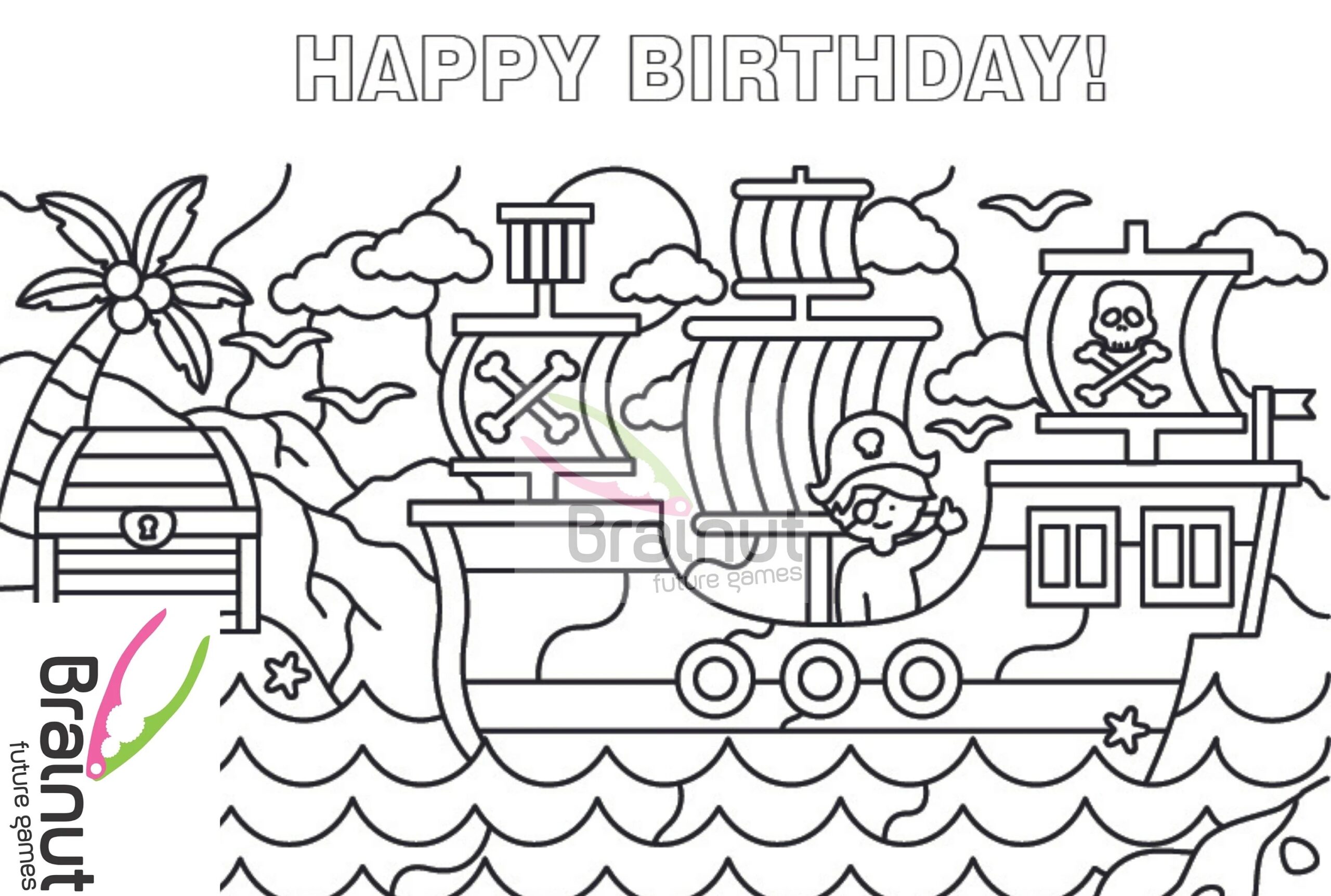 Pirate Happy Birthday Coloring Page Etsy