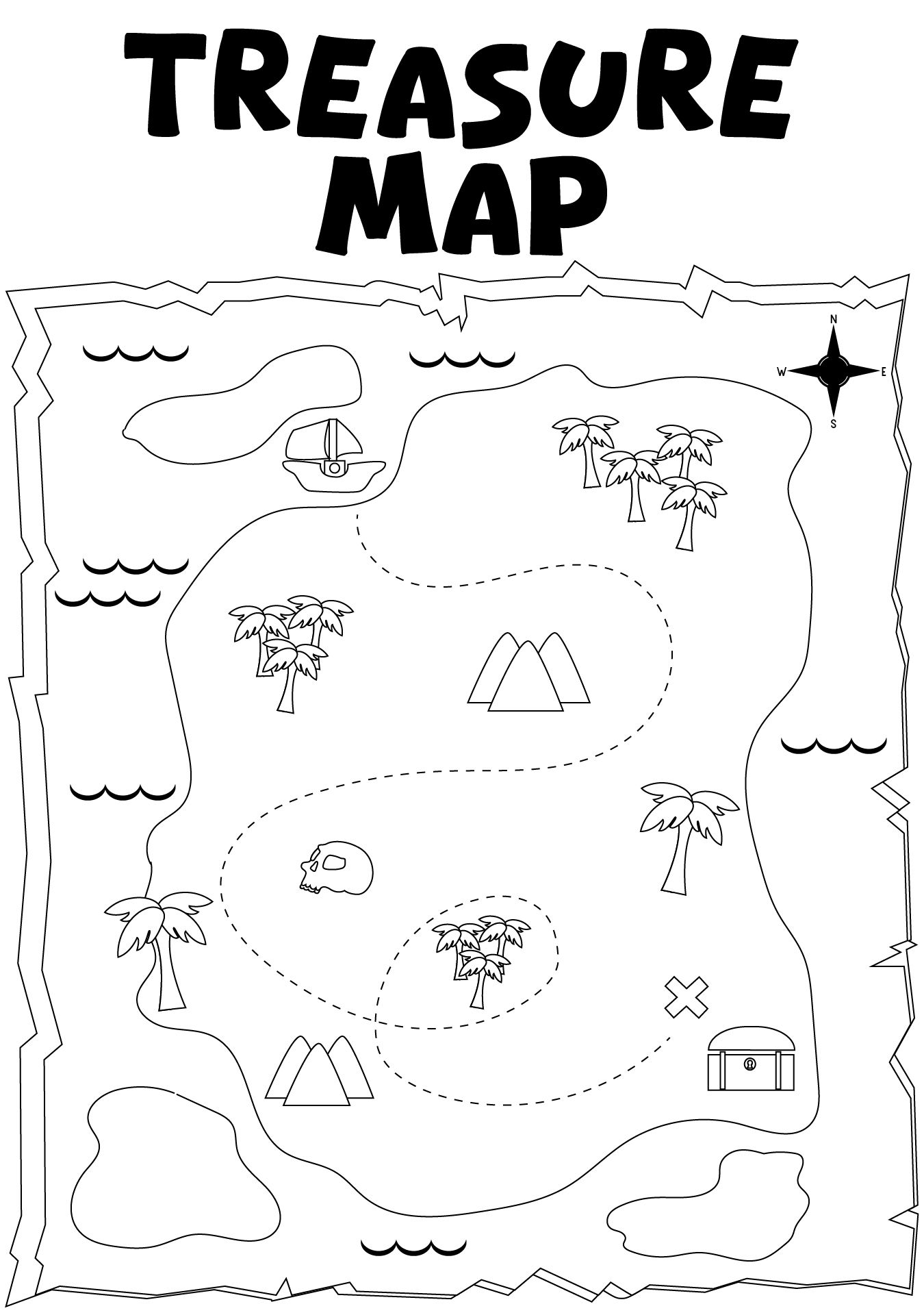Printable Happy Birthday Pirate Map Black White