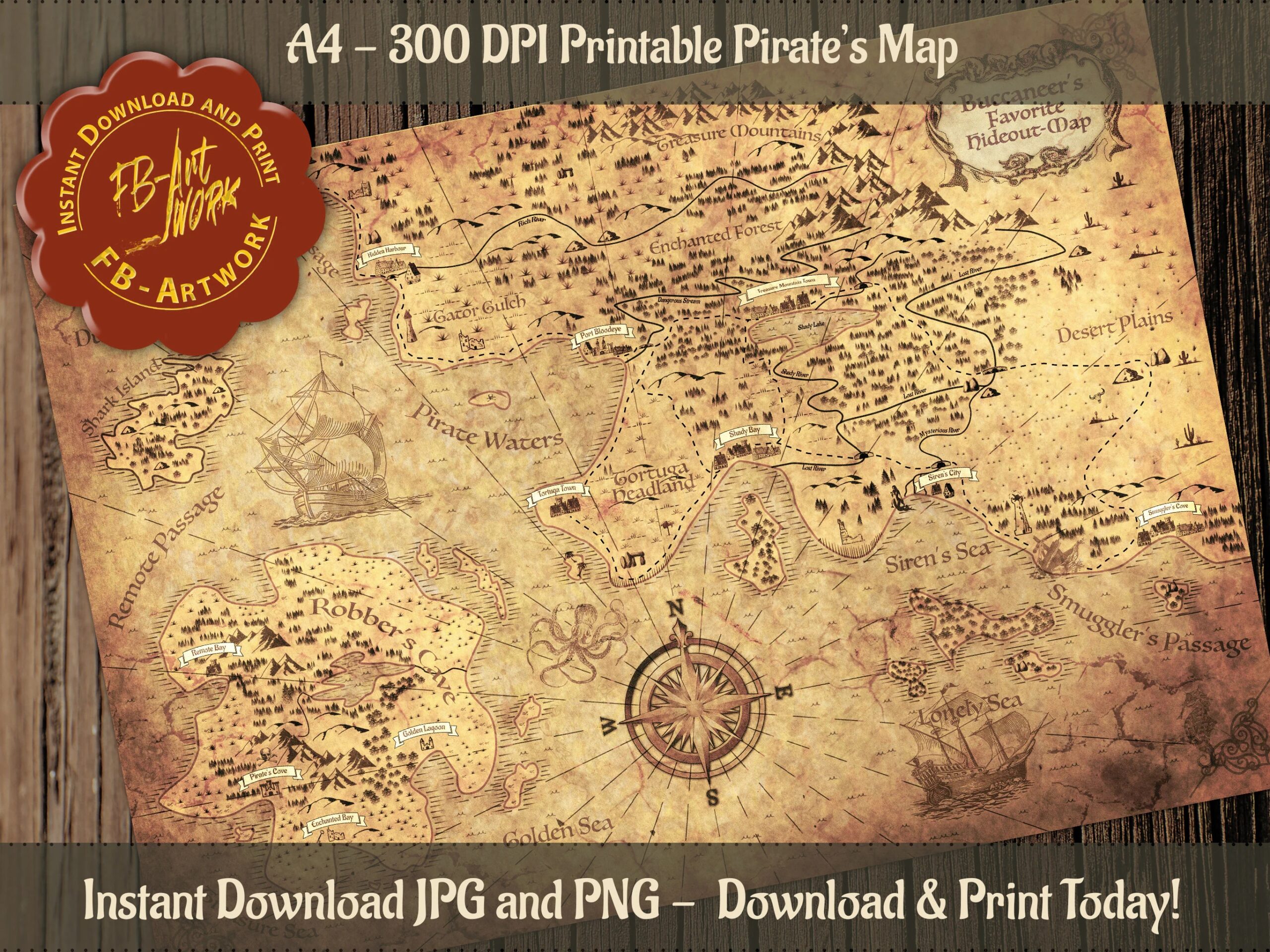 Printable Pirate Treasure Map A4