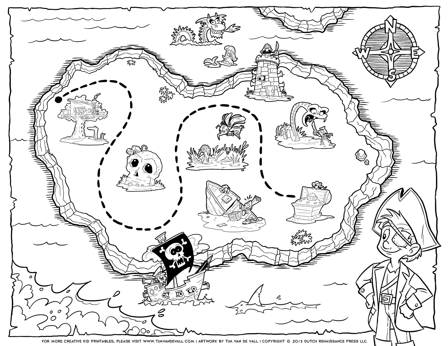 Pirate Treasure Map Coloring Page TPG Kunst