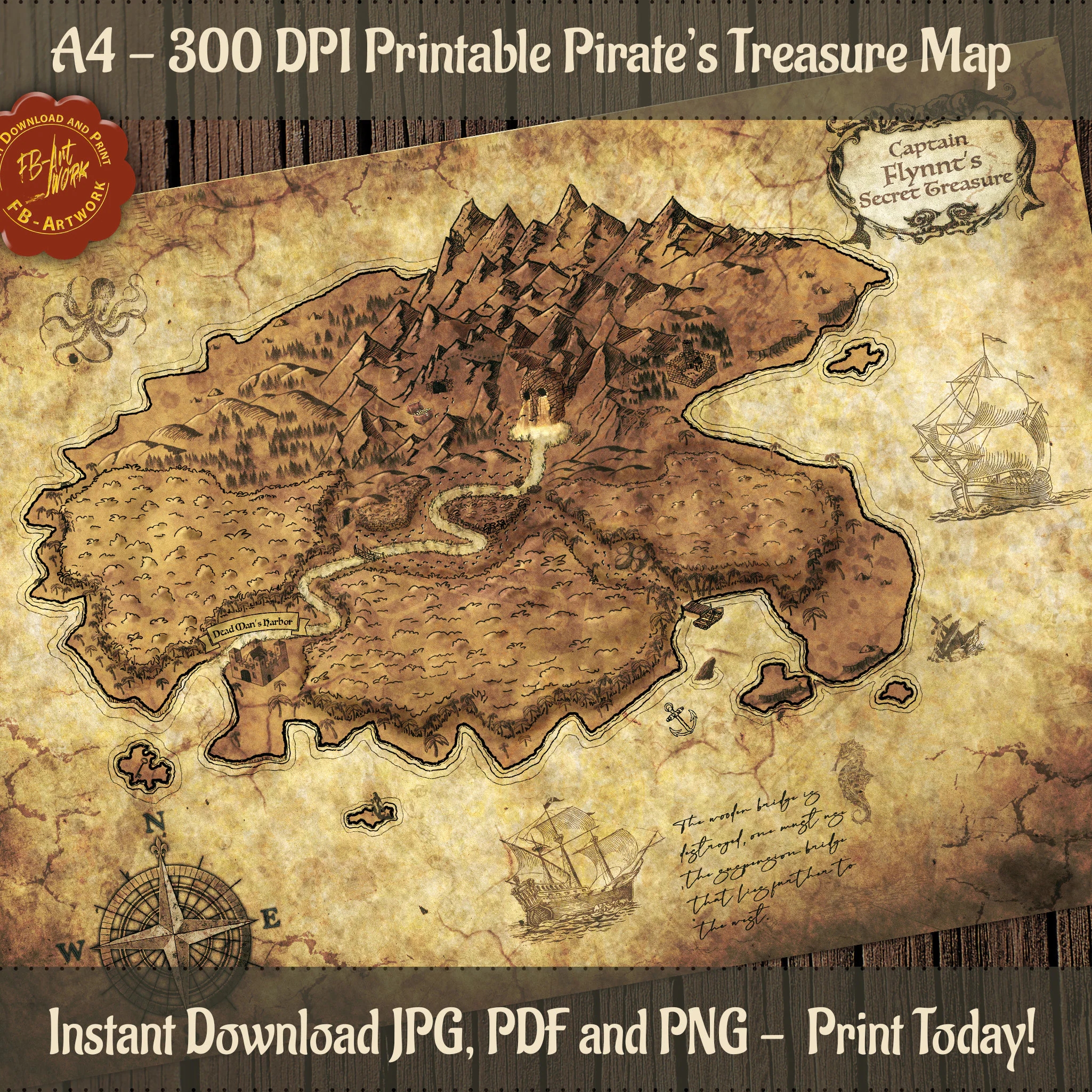 Pirate Treasure Map To Print Map For Decoration Or Dnd Treasure Map Prop D D Etsy