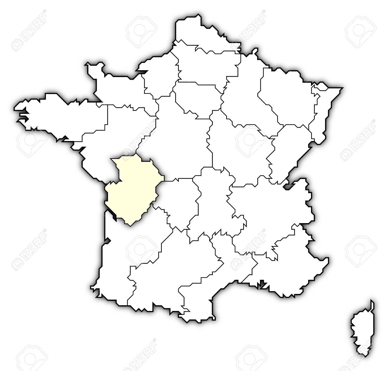 Political Map Of France With The Several Regions Where Poitou Charentes Is Highlighted Stock Photo Picture And Royalty Free Image Image 10865032 