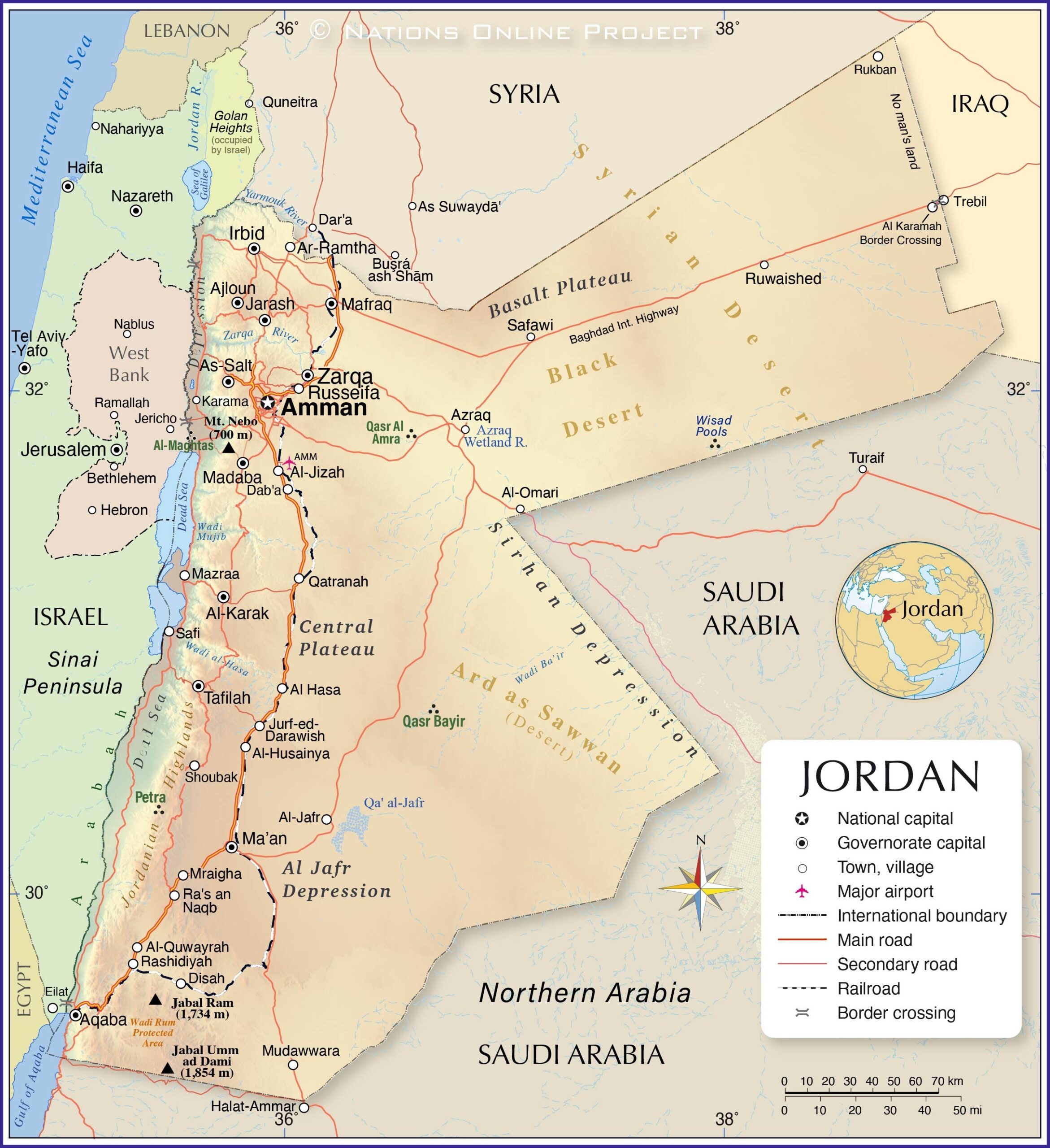 Printable Map Of Modern Israel Jordan