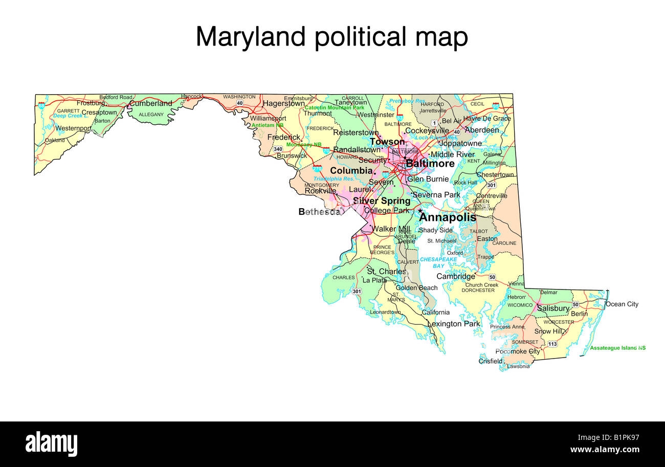 Political Map Of Maryland Hi res Stock Photography And Images Alamy