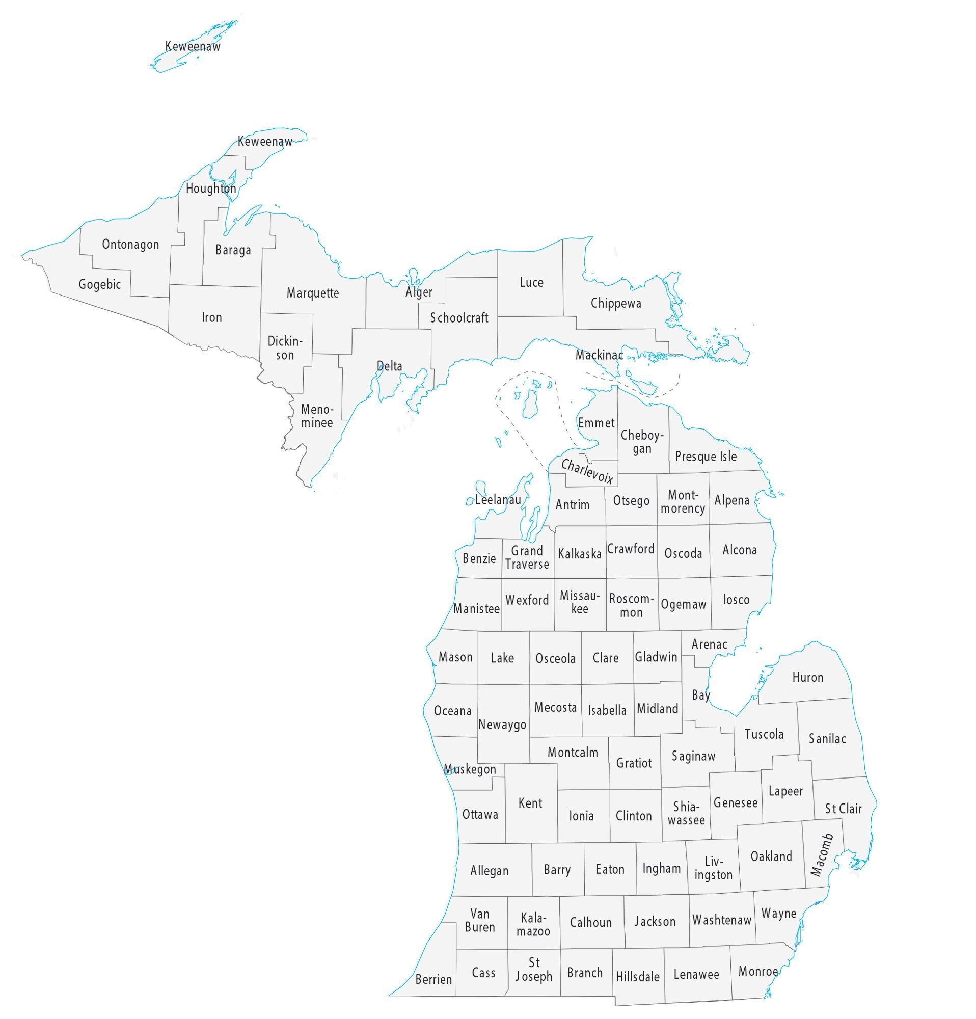 Printable Michigan County Map With Cities English
