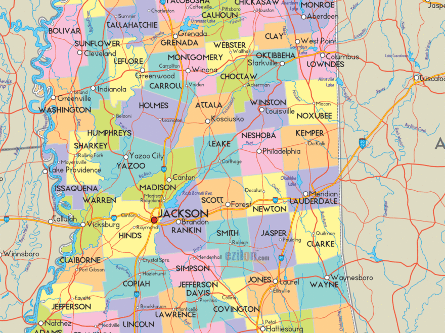 Political Map Of Mississippi State Printable Collection Thong Thai Real