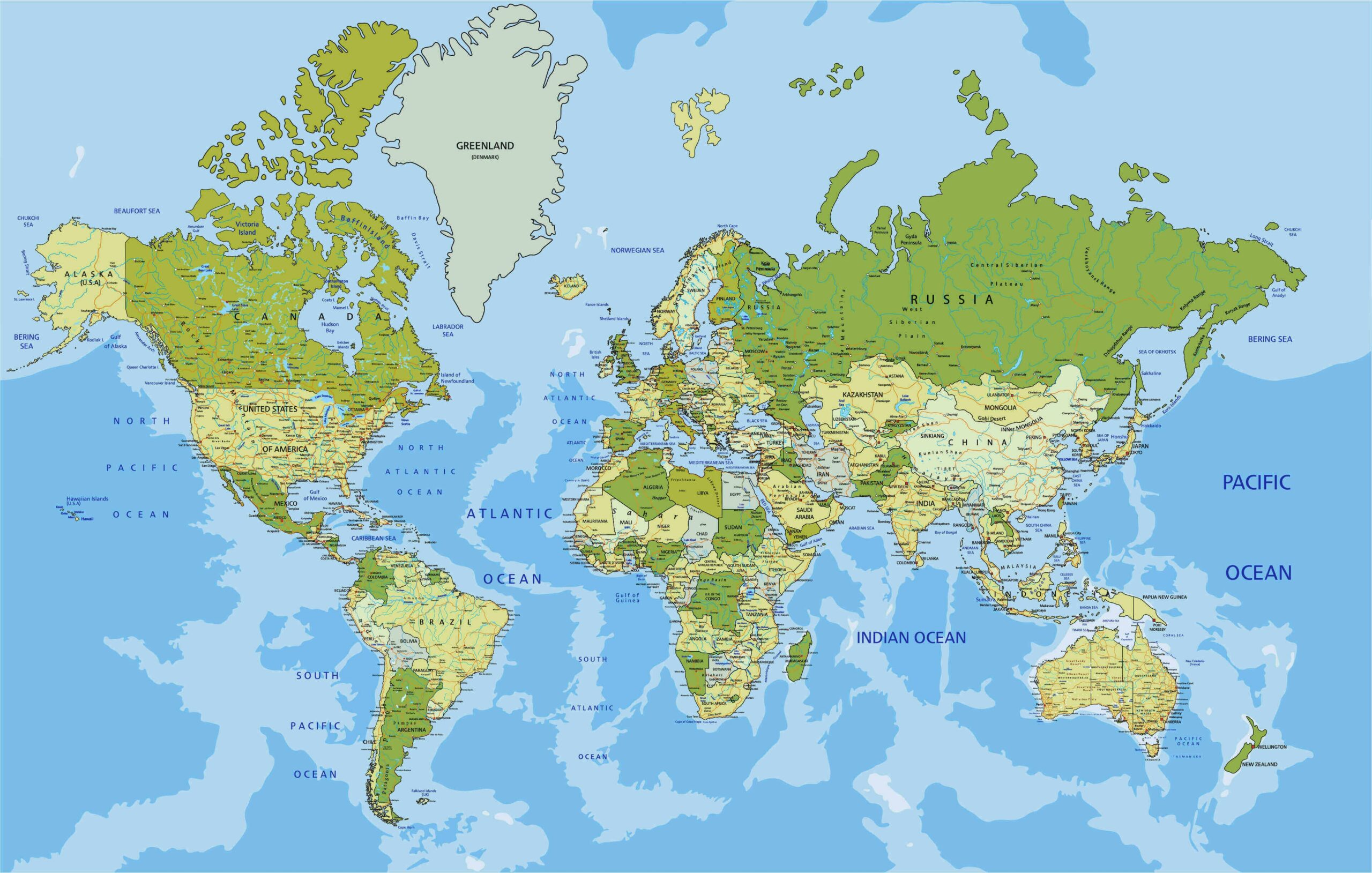 Printable World Geographical Map
