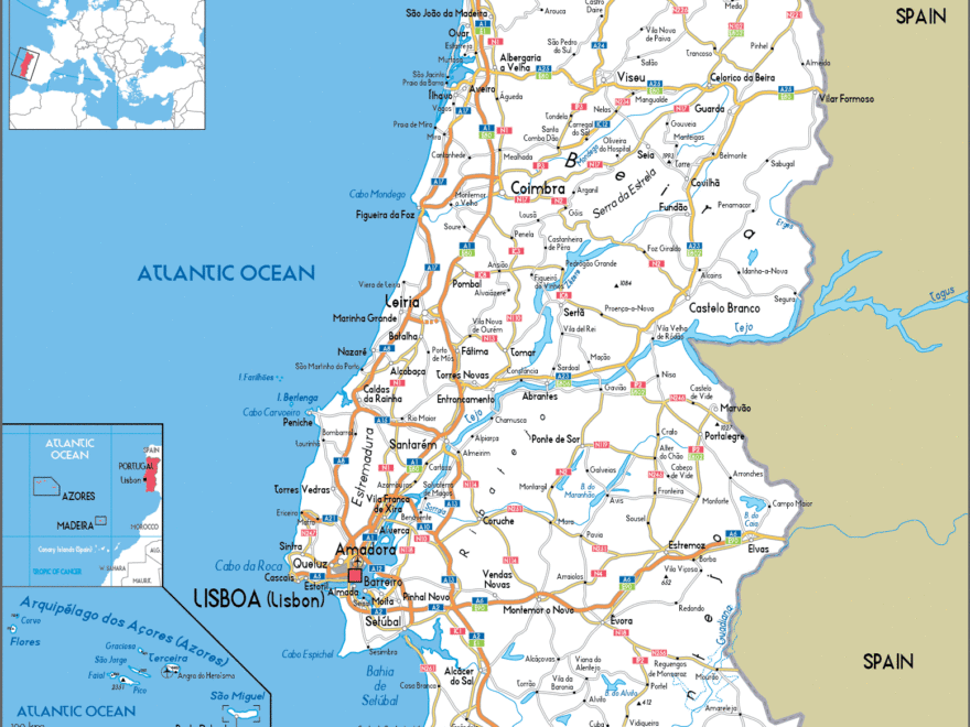 Portugal Map Road Worldometer